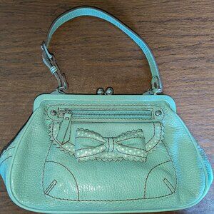 Isabella Fiore Y2K Mint Green Bow Clutch with Silver Hardware.
